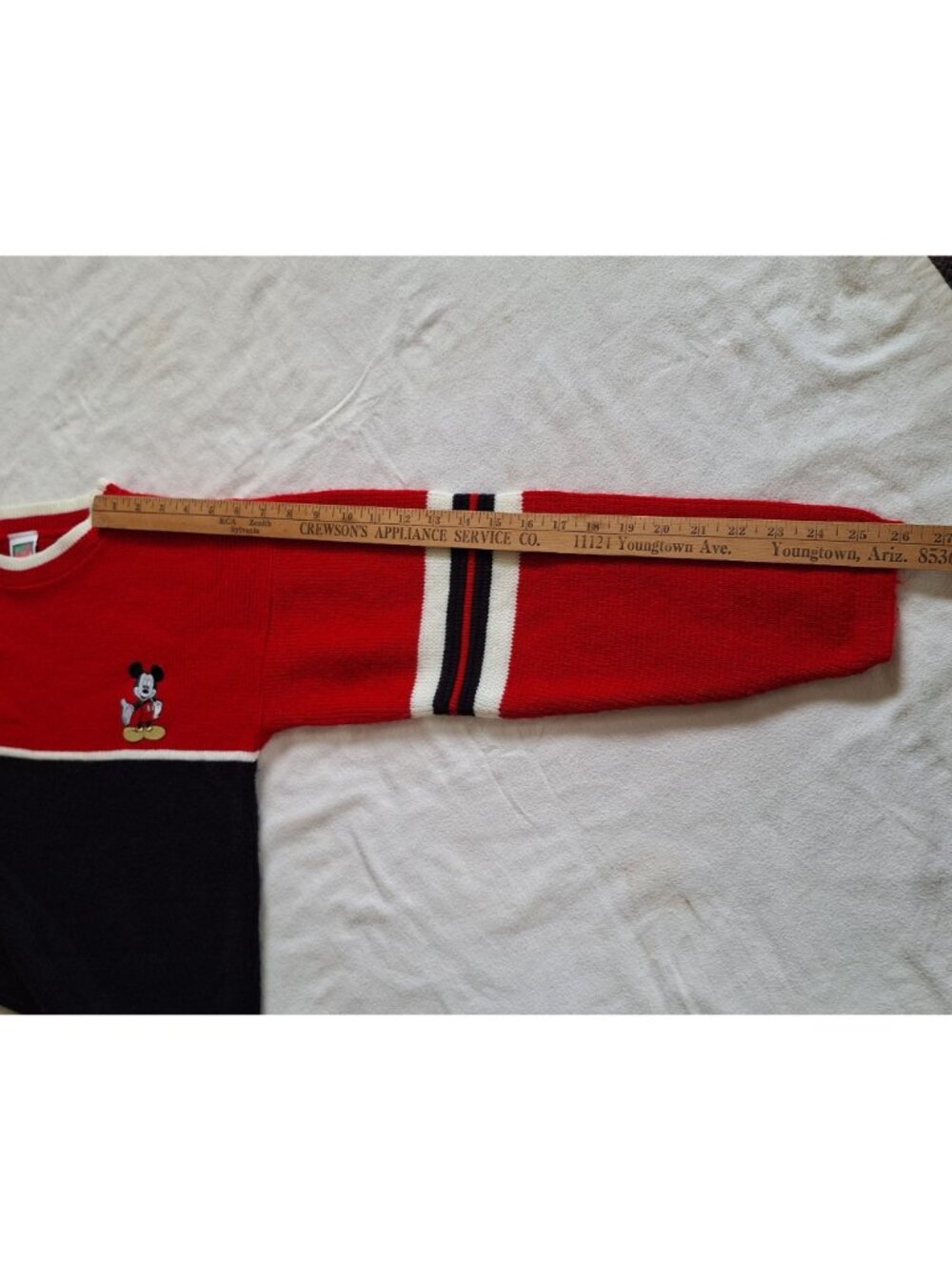 Mickey Unlimited Sweater L Vintage 90s Embroidered Patch Red Black Kids Large - Picture 8 of 14